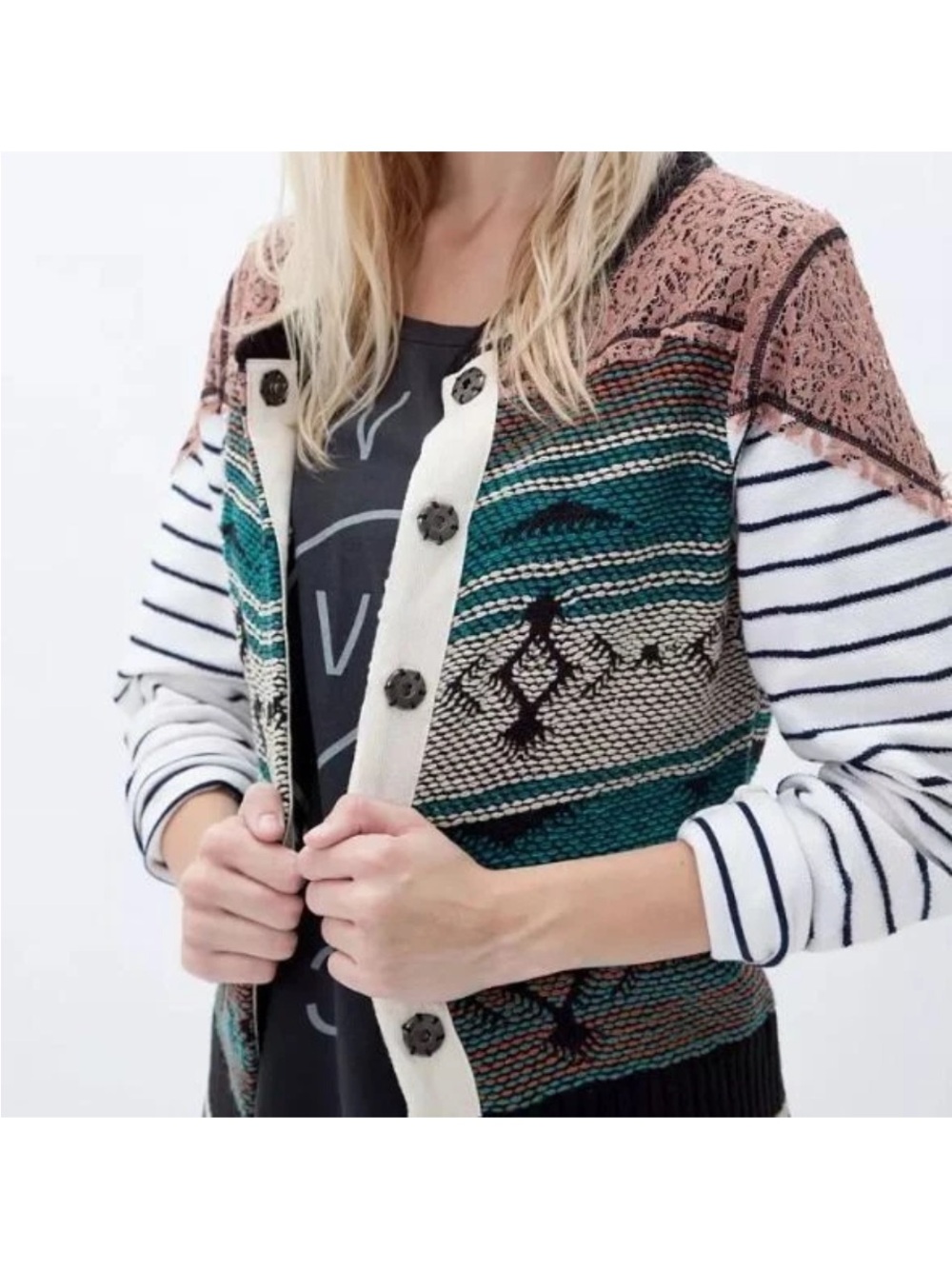 BKE Lace Crochet Combo Jacket Cardigan